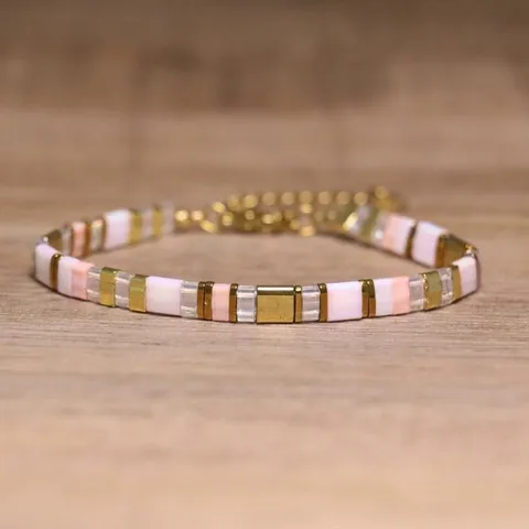 Bohemian Natuursteen Geometrisch Tila Kralen Armband Handgemaakt Minimalistisch Verstelbaar Legering Ketting Handsieraden Voor Uniseks Cadeau