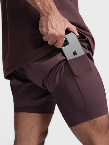 Short de Running 2 en 1 pour Hommes Double Couche Séchage Rapide Short de Sport Avec Poche Téléphone et Boucle pour Serviette