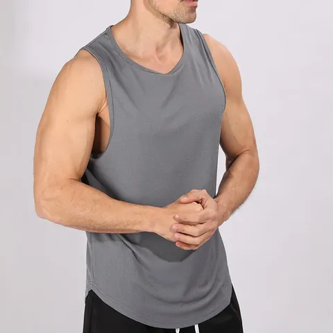 Heren Vintage Geribbelde Gym Tanktop Polyester Mouwloos Fitness Hardlopen Spier Vest Sneldrogend Ademend Workout Sportshirt Top