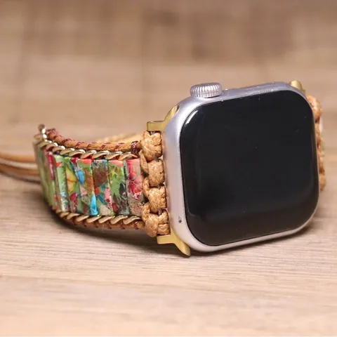 Cinturino per Orologio in Pietra Naturale Boho Compatibile con Apple Watch Cinturino di Ricambio Etnico Intrecciato a Mano per Donna