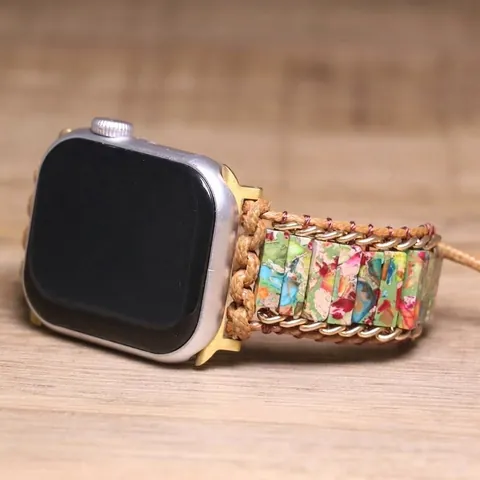 Cinturino per Orologio in Pietra Naturale Boho Compatibile con Apple Watch Cinturino di Ricambio Etnico Intrecciato a Mano per Donna