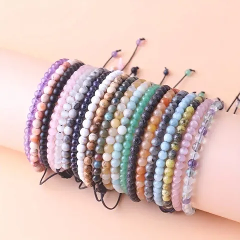 Natuursteen Kralen Gevlochten Verstelbare Armband Handgemaakt Yoga Healing Sieraden Voor Dames Heren Cadeau Boheemse Stijl Handketting