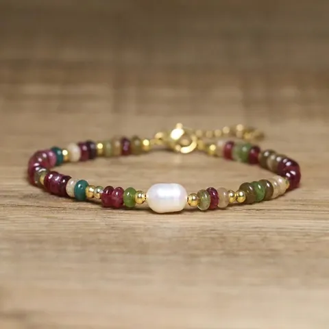 Handmade Baroque Pearl Natural Stone Beaded Bracelet For Women Rainbow Tourmaline Turquoise Boho Jewelry Adjustable Gift