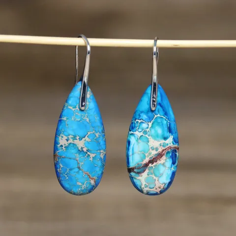 Natuurlijke Imperial Jaspis Traanvormige Oorbellen Voor Vrouwen Koper Natuursteen Boheemse Stijl Mode Sieraden Cadeau