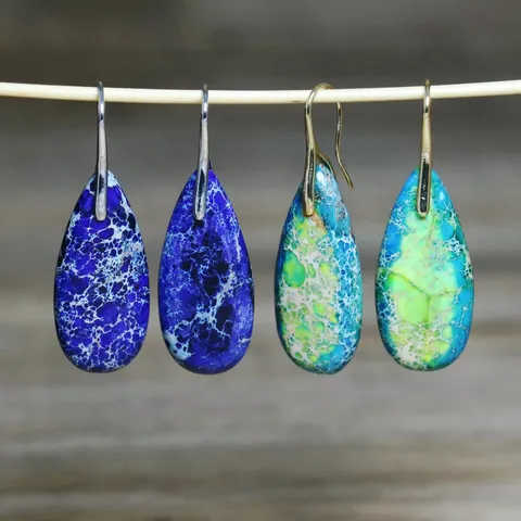 Natuurlijke Imperial Jaspis Traanvormige Oorbellen Voor Vrouwen Koper Natuursteen Boheemse Stijl Mode Sieraden Cadeau