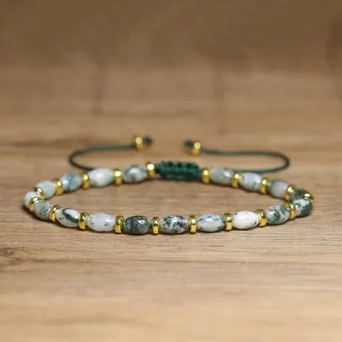 Handmade Woven Water Grass Agate Beaded Bracelet Adjustable Vintage Bohemian Natural Stone Bracelet For Women Jewelry