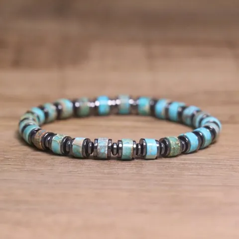 Bohemian Natural Imperial Stone Hematite Spacer Beaded Bracelet For Men Women Elastic Cord Ethnic Style Stone Hand Chain Jewelry