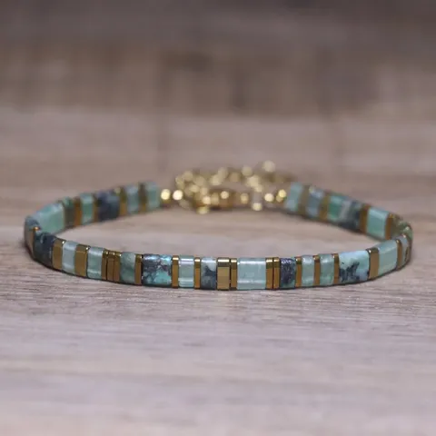 Bohemian Natuursteen Geometrisch Tila Kralen Armband Handgemaakt Minimalistisch Verstelbaar Legering Ketting Handsieraden Voor Uniseks Cadeau