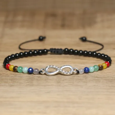 Natural Agate Stone Multicolor Beaded Anklet For Women Men Handmade Woven Infinity Symbol Rhinestone Adjustable Chain Anklet Classic Fashion Foot Jewelry Gift