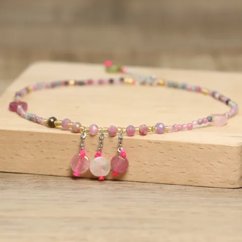 Tobillera de Cuentas Hecha a Mano Cuarzo Rosa Natural Ágata para Mujer Ajustable Joyería de Pie de Verano Accesorio Cuentas Rosa
