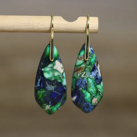 Natuurlijke Keizersteen Traanvormige Haakoorbellen Voor Dames Boheemse Kleurrijke Edelsteen Oorbellen Etnische Stijl Sieraden