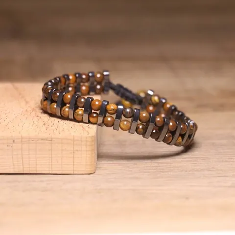 Double Layer Tiger Eye Stone Hematite Faceted Beads Bracelet European Vintage Natural Stone Elastic Unisex Jewelry