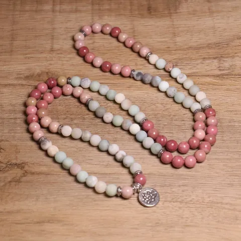 Bracciale Collana Perline Pietra Naturale Occhio di Tigre Ametista Lapis Lazzuli Loto Meditazione Yoga Gioielli Boho Donna