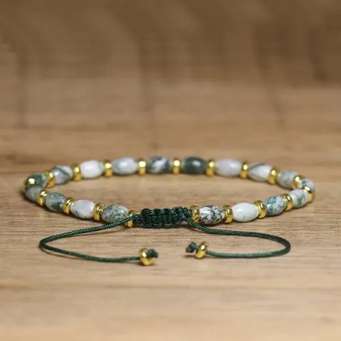 Handmade Woven Water Grass Agate Beaded Bracelet Adjustable Vintage Bohemian Natural Stone Bracelet For Women Jewelry