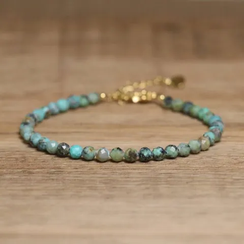 Handmade Natural Stone Faceted Round Beaded Bracelet For Women Adjustable African Turquoise Delicate Jewelry Gift Boho Style
