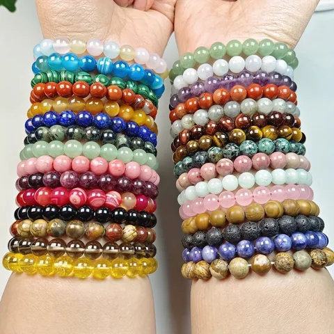 8mm Natural Stone Healing Beaded Bracelet For Women Men Minimalist Handmade Lava Stone Malachite Amethyst Elastic Stretch Hand Chain Jewelry Gift