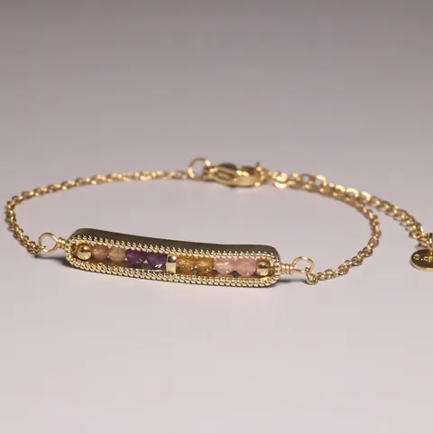 Lichte Luxe Natuursteen Vergulde Armband Voor Vrouwen Minimalistische Amethist Citrien Kralen Hanger Geometrische Verstelbare Ketting Sieraden Cadeau
