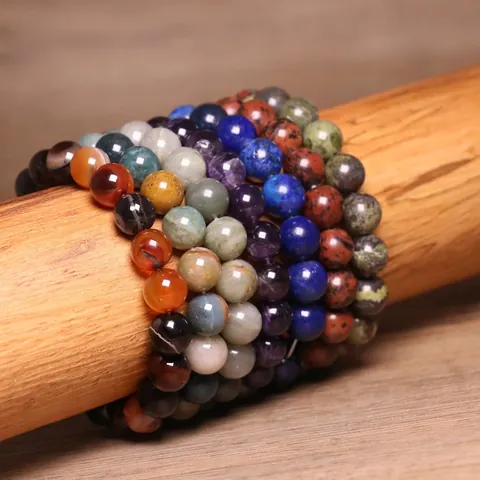 Bracelet en Perles de Pierre d'Agate Indienne Naturelle Pour Femmes Hommes Minimaliste Fait à la Main Grenat Extensible Bracelet Multicolore Bijoux Cadeau