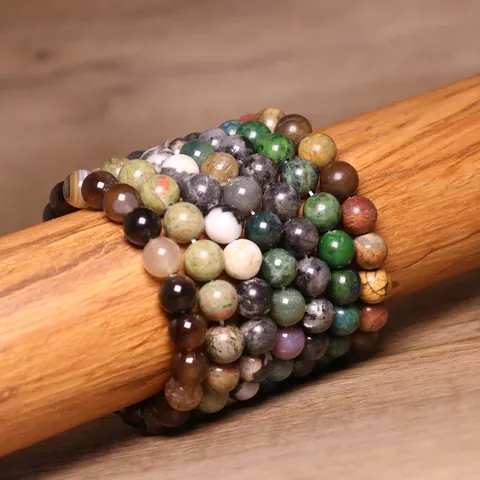 Bracelet en Perles de Pierre d'Agate Indienne Naturelle Pour Femmes Hommes Minimaliste Fait à la Main Grenat Extensible Bracelet Multicolore Bijoux Cadeau