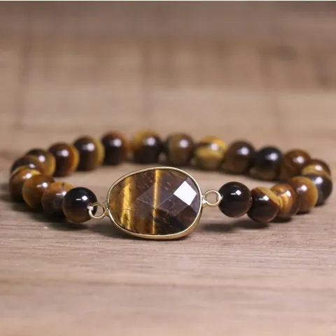 Natuursteen Kralen Armband Voor Dames Heren Handgemaakt Elastisch Touw Gefacetteerde Edelsteen Ovaal Hanger Armband Boheems Sieraden