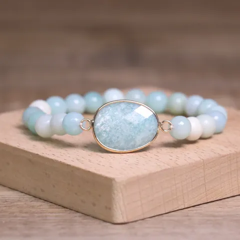 Natuursteen Kralen Armband Voor Dames Heren Handgemaakt Elastisch Touw Gefacetteerde Edelsteen Ovaal Hanger Armband Boheems Sieraden