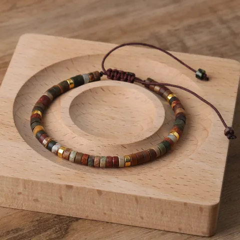 Handgemaakte Natuurlijke Picasso Steen Geweven Armband Voor Mannen Vrouwen Verstelbare Veelkleurige Kralen Armband Met Gouden IJzeren Kralen Sieraden Cadeau