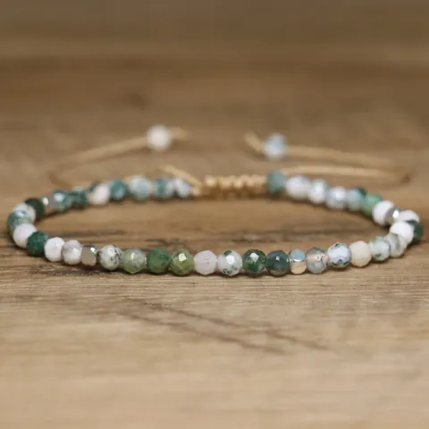 Natural Faceted Moss Agate Beads Bracelet For Women Handmade Woven Adjustable Braided Rope Bracelet Healing Gemstone Jewelry Gift