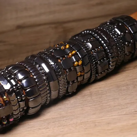 Minimalistische Hematiet Magnetische Kralenarmband Natuursteen Tijgeroog Elastisch Koord Armband Industriële Geometrische Unisex Sieraden Cadeau