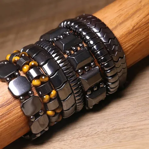 Minimalistische Hematiet Magnetische Kralenarmband Natuursteen Tijgeroog Elastisch Koord Armband Industriële Geometrische Unisex Sieraden Cadeau