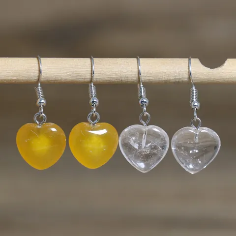 Natuursteen Hart Hanger Oorbellen Voor Vrouwen Eenvoudige Elegante Koperen Haak Oorsieraden Rozenkwarts Tijgeroog Wit Kristal Cadeau