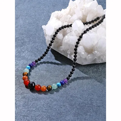 Handgewebte Naturstein Perlenkette Vintage Hawaiian Cuban Style Chakra Runde Perlen Edelstahl Verschluss Halskette Für Damen Schmuck