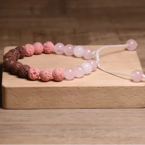 Handgemaakte Lavasteen Kralen Armband Met Om Symbool Bedel Verstelbaar Gevlochten Touw Koreaanse Mode Sieraden