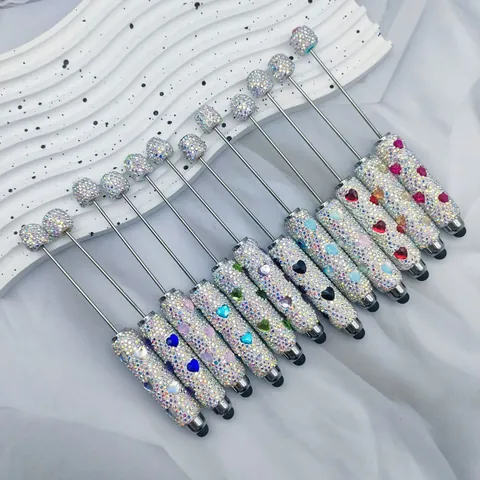 DIY Touch Screen Ballpoint Pen Crystal Rhinestone Heart Beaded Stylus Pen Dual Use For Phone Tablet Valentine Day Gift Women