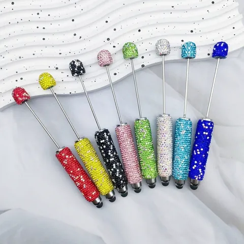 DIY Beadable Rhinestone Touchscreen Pen Luxury AB Crystal Metal Ballpoint Pen Dual-use Writing Stylus Pen Creative DIY Gift