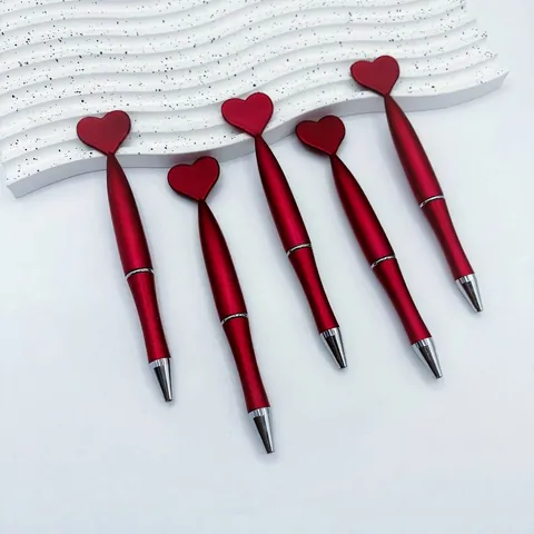 Heart-Shaped Rotating Ballpoint Pen Red Plastic Bullet Tip For Valentine's Day Wedding Party Office Gift Stationery