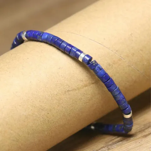 Handgemaakte Lapislazuli Tussenkralen Armband Natuurlijke Blauwe Steen Elastische Armband Voor Mannen Vrouwen Etnische Stijl Edelsteen Sieraden Cadeau