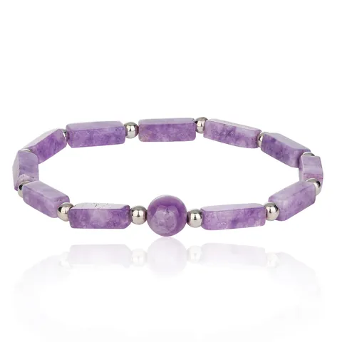 Natural Amethyst Gemstone Rectangular Beaded Bracelet For Women Healing Energy Stretch Bangle Crystal Jewelry Accessory