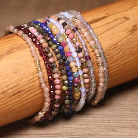Handmade Natural Stone Beaded Bracelet Faceted Colorful Tourmaline Garnet Handmade Adjustable Link Bracelet For Women Men Simple Jewelry Gift