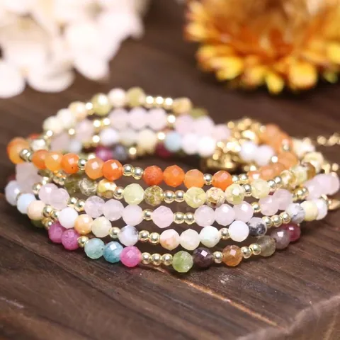 Boheems Handgemaakt Gefacetteerd Natuursteen Kralen Armband Voor Vrouwen Verstelbare Vergulde Schakelketting Armband Sieraden Cadeau