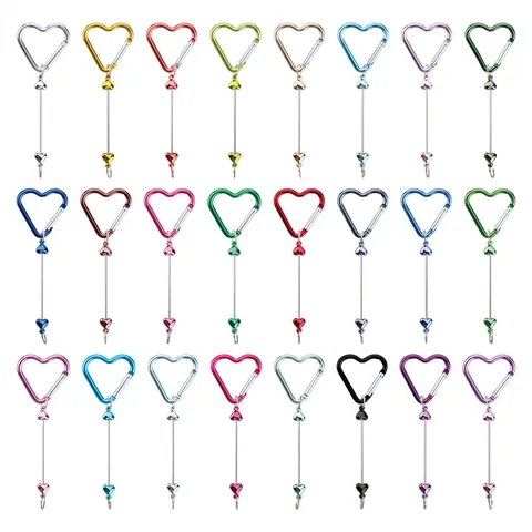 Modern Electroplated Heart Shaped Aluminum Alloy Carabiner Beaded Keychain Multi-Functional Backpack Pendant Outdoor Metal Hanging Ornament Accessory