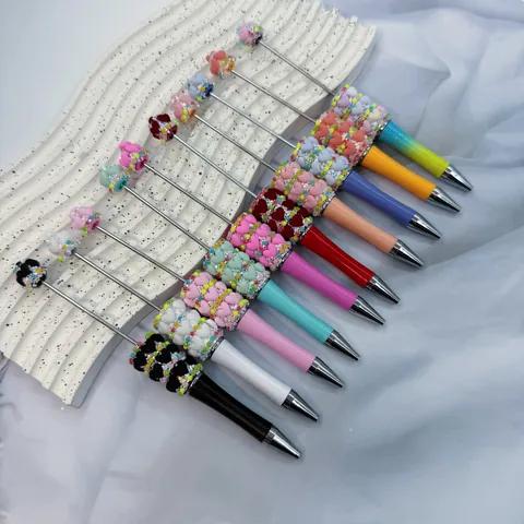 DIY Beadable Ballpoint Pen Heart Beads Macaron Candy Colors Plastic Metal Pen Bullet Tip 1.0 For Stationery Crafting Office Women Gift