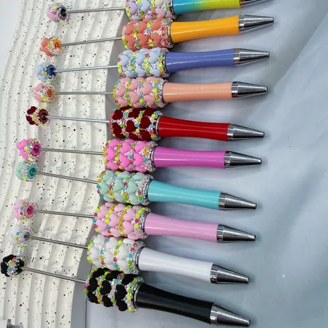 DIY Beadable Ballpoint Pen Heart Beads Macaron Candy Colors Plastic Metal Pen Bullet Tip 1.0 For Stationery Crafting Office Women Gift