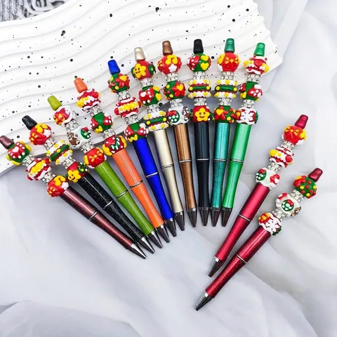 Christmas Beaded Ballpoint Pen With Hand-Painted Ceramic Beads And Rhinestones Magic Wand Style Decorative Pen Holiday Gift
