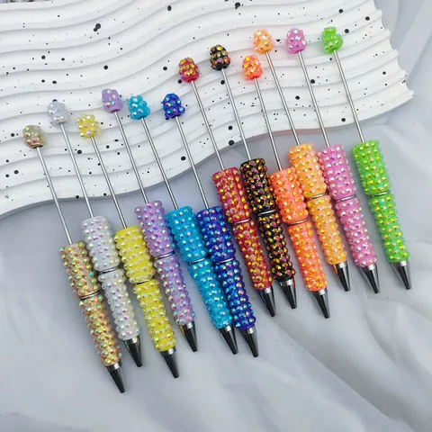 Bolígrafo DIY con Cuentas Cobertura Completa de Diamantes de Imitación AB Cuerpo de Metal para Regalo Papelería Oficina Escuela