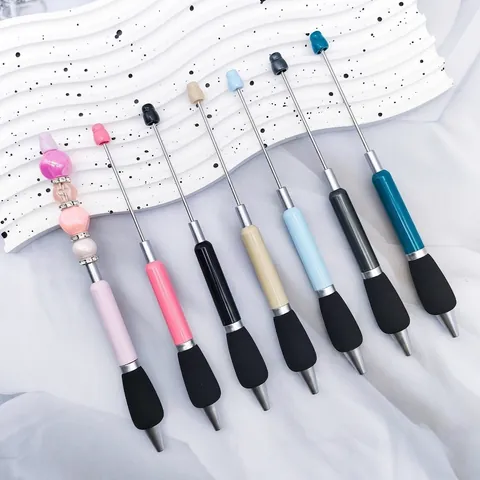 DIY Beaded Ballpoint Pen With Sponge Grip Macaron Color Plastic Metal Writing Pen For Students Office Stationery Gift