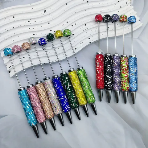 Luxury DIY Beading Ballpoint Pen Gorgeous Rhinestone Metal Twist Action Pen Bullet Tip Handcrafted Writing Pen Office School Stationery