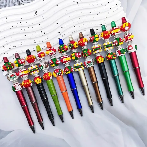 Christmas Beaded Ballpoint Pen With Hand-Painted Ceramic Beads And Rhinestones Magic Wand Style Decorative Pen Holiday Gift