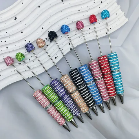Full Rhinestone DIY Beaded Ballpoint Pen Spiral Texture Luxury Sparkly Twist Pen For Office Students Gifts Stationery