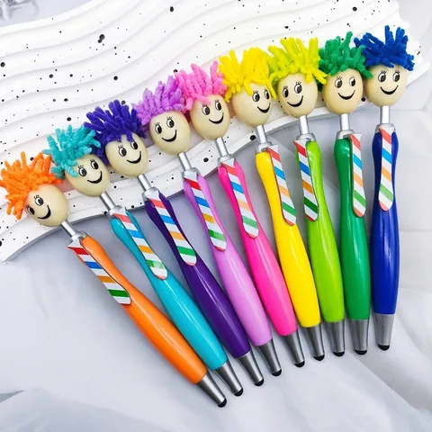 Cartoon Doll Head Ballpoint Pen Rainbow Clip Stylus Touch Screen Writing Pen Cute Stationery For Students Office Gift