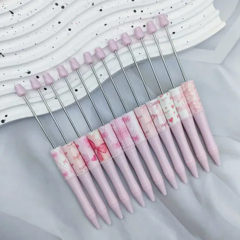 Bolígrafo de Cuentas Estampado con Lazo Rosa DIY Plástico Metal Bolígrafo de Dibujos Animados Regalo Creativo San Valentín para Oficina Escuela